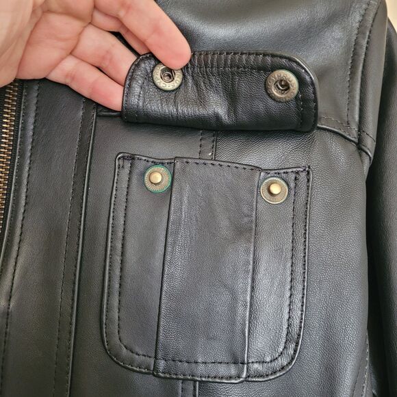 Womens 100% Genuine Black Leather Bomber Jacket Womens Size Xlarge Hooded Pocket - Picture 6 of 9